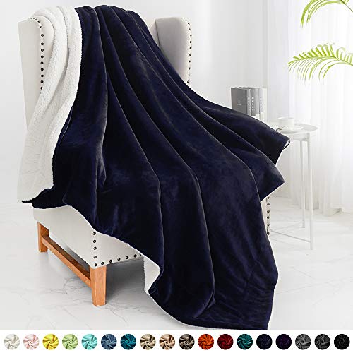 Walensee Sherpa Fleece Blanket (Twin Size 60”x80” Navy) Plush Throw Fuzzy Super Soft