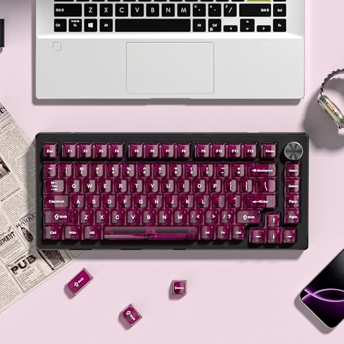Image of dagaladoo Clear keycaps,Transparent Keyboard keycaps,Jelly Key caps Set,Shine Through keycap,MDA Profile Keyboard caps for Mx Switches Mechanical Keyboard(Fuchsia)