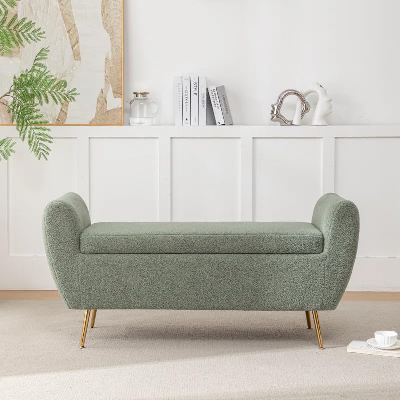 LEGACY OF COMFORT Kaybree Storage Bench Upholstered Storage Bench Sofa Bench Sofa couches Ottoman Bench 2 Seater Sofa Chaise Lounger Pouffe for Living Room Bedroom Office (Green)-image-29