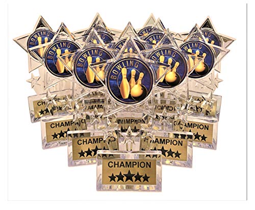 Express Medals 6.5 Inch Clear Acrylic Star Bowling Champion Trophy Awards (Pack of 12)