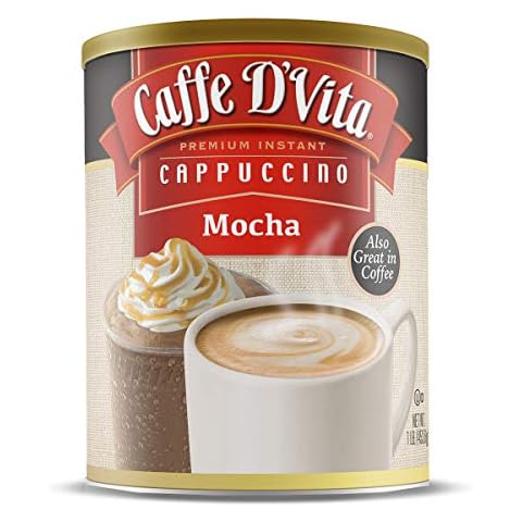 Caffe D’Vita Mocha Cappuccino Mix - Mocha Powder Mix, Instant Cappuccino Mix, Gluten Free, No Cholesterol, No Hydrogenated Oils, No Trans Fat, 99% Caffeine Free, Mocha Mix - 16 Oz Can, 6-Pack Cover