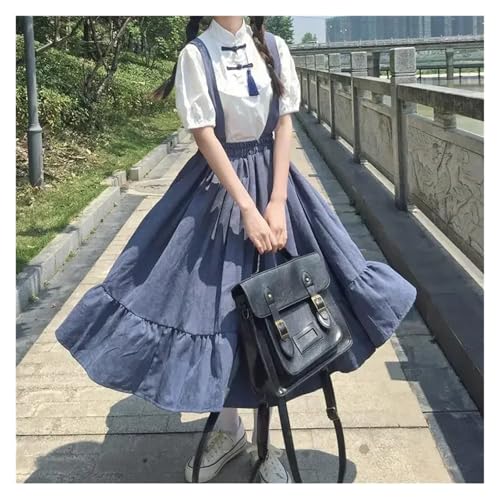 Overall Dress Women Skirt Preppy Style Strap Long Skirt Ruffles Loose Cute Student Casual Skirt Female4
