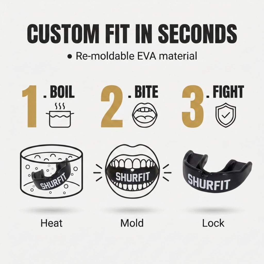 Shurfit Premium Mouth Guard for Sports - Boxing MMA Wrestling Football Mouthguard for Adults Youth Kids | Boil and Bite Moldable Mouthpiece for Braces Basketball Lacrosse Hockey (Danger)