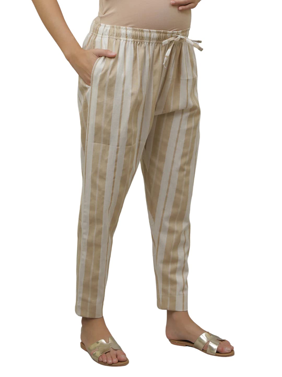 The Mom Store Maternity Track Pants | Cotton | Comfortable | Pre and Post Pregnancy | Stylish | Pre - Natal Yoga | Lounge Wear| Elasticated Waist Band | Banana Crepe |