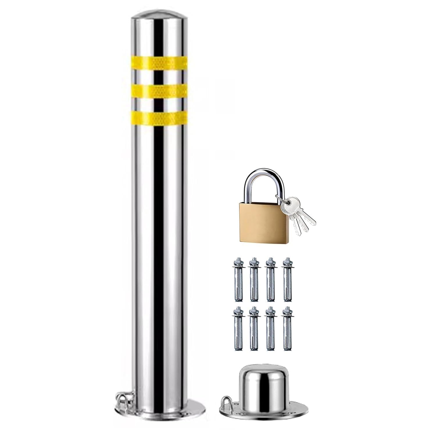 GTHTUHFD Parking Guardrails Car Parking Space Lock Bollard, Stainless Steel Reflective Traffic Safety Warning Post For Private Car Park For Commercial Or Private Use Garage P