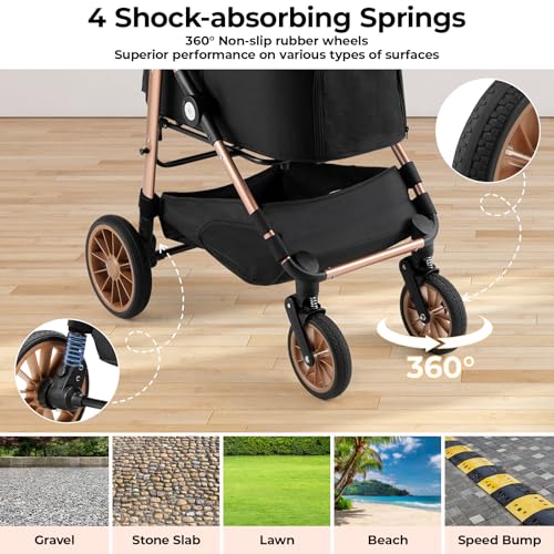 MAMIZO 4 in 1 Hundewagen, Hundebuggy bis 25kg, 4 PCS Gummiräder mit Stoßdämpfung, Faltbar Hund Kinderwagen, Hunde Buggy, Hundebuggy Hunde, Hundebuggy Geländegängig, Katzenwagen (Schwarz)