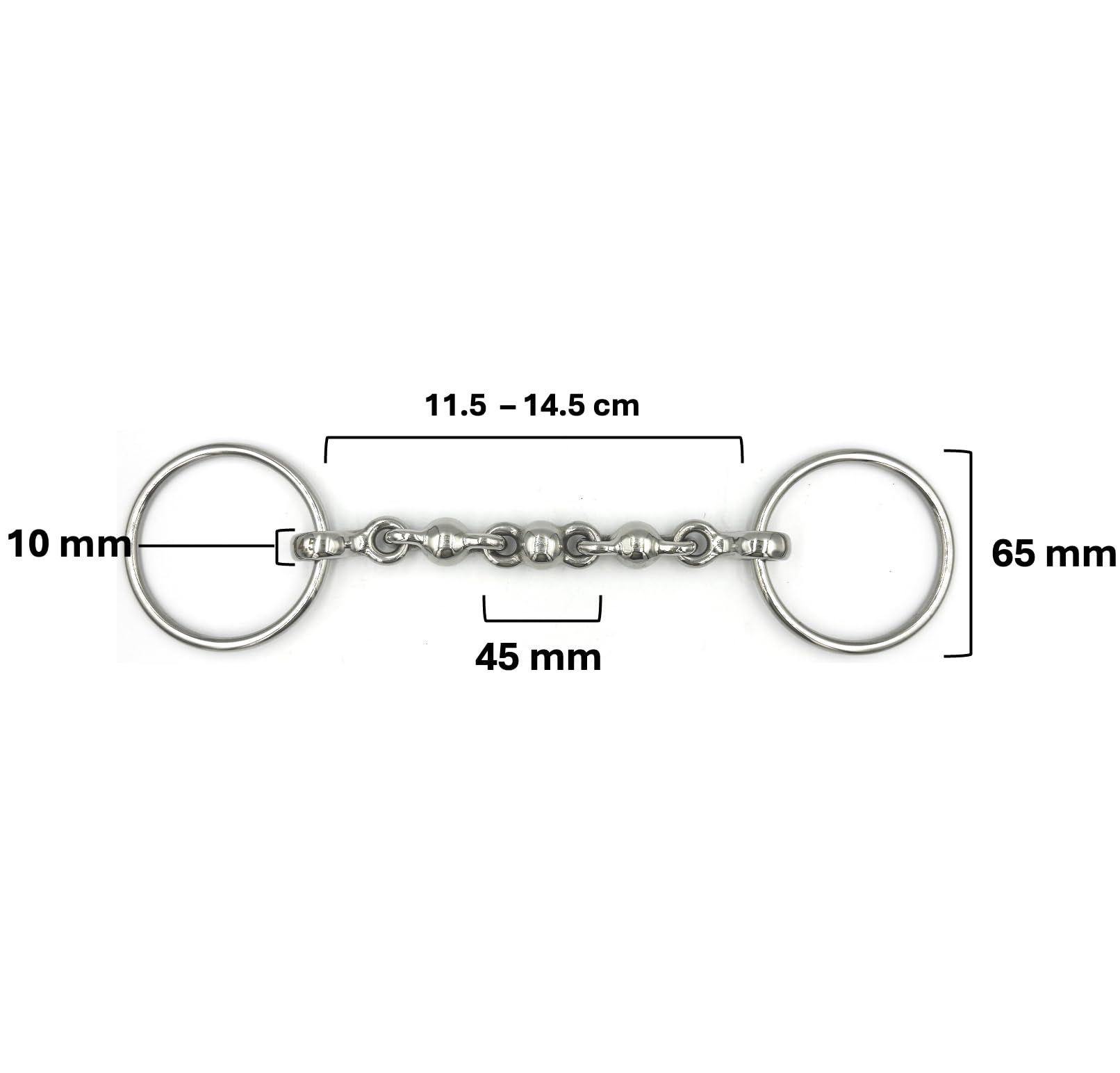 Mors Waterford ES0236 Mors à eau avec boules en acier inoxydable, diamètre de l'anneau 65 mm, épaisseur de mors 10 mm (12,5 cm)