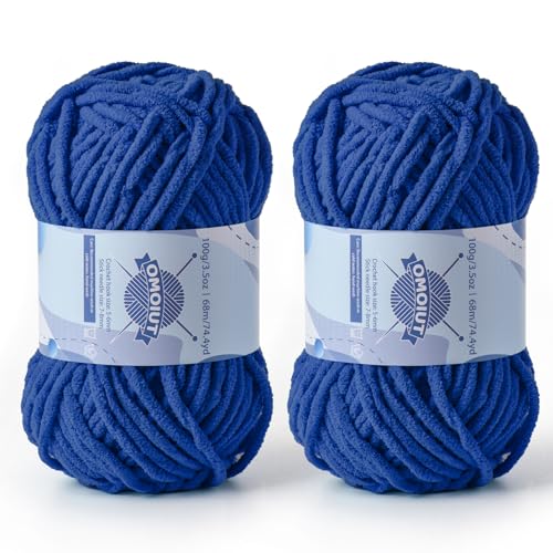 Image of 2 Pack Chunky Chenille Yarn for Crocheting, Baby Yarn for Crocheting Soft Blankets, Bulky Yarns for Crochet Amigurumi, 200g (148.7yds) Fluffy Velvet Yarns for Hand Knitting (2 Sapphire Blue)