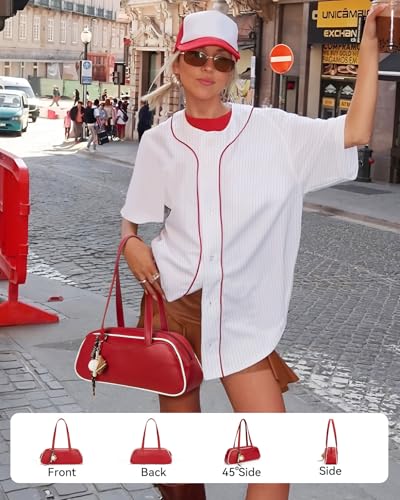 BOSTANTEN Handbags for Women Trendy Vegan Leather Underarm Purse Daily Shoulder Bag with Baseball Charm3