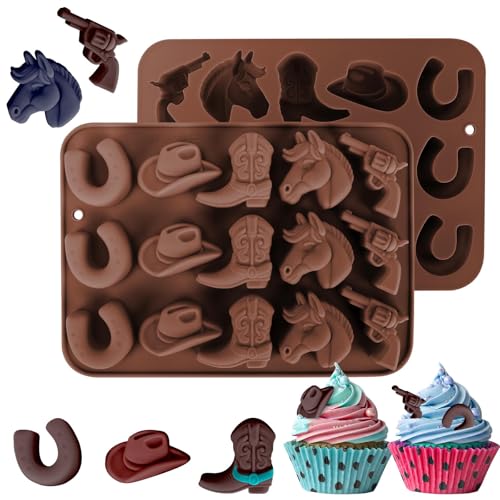 Fuehbur Western Themed Cowboy Candy Silicone Molds 2PCS, Chocolate Jello