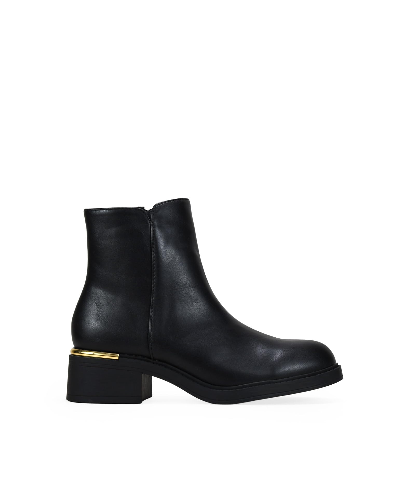 BOSANOVA Botines de caña Baja para Mujer en Piel Vegana con Suela Plana y Ligero tacón con Detalle metálico. Cierre con Cremallera Interior. Calzado para Mujer