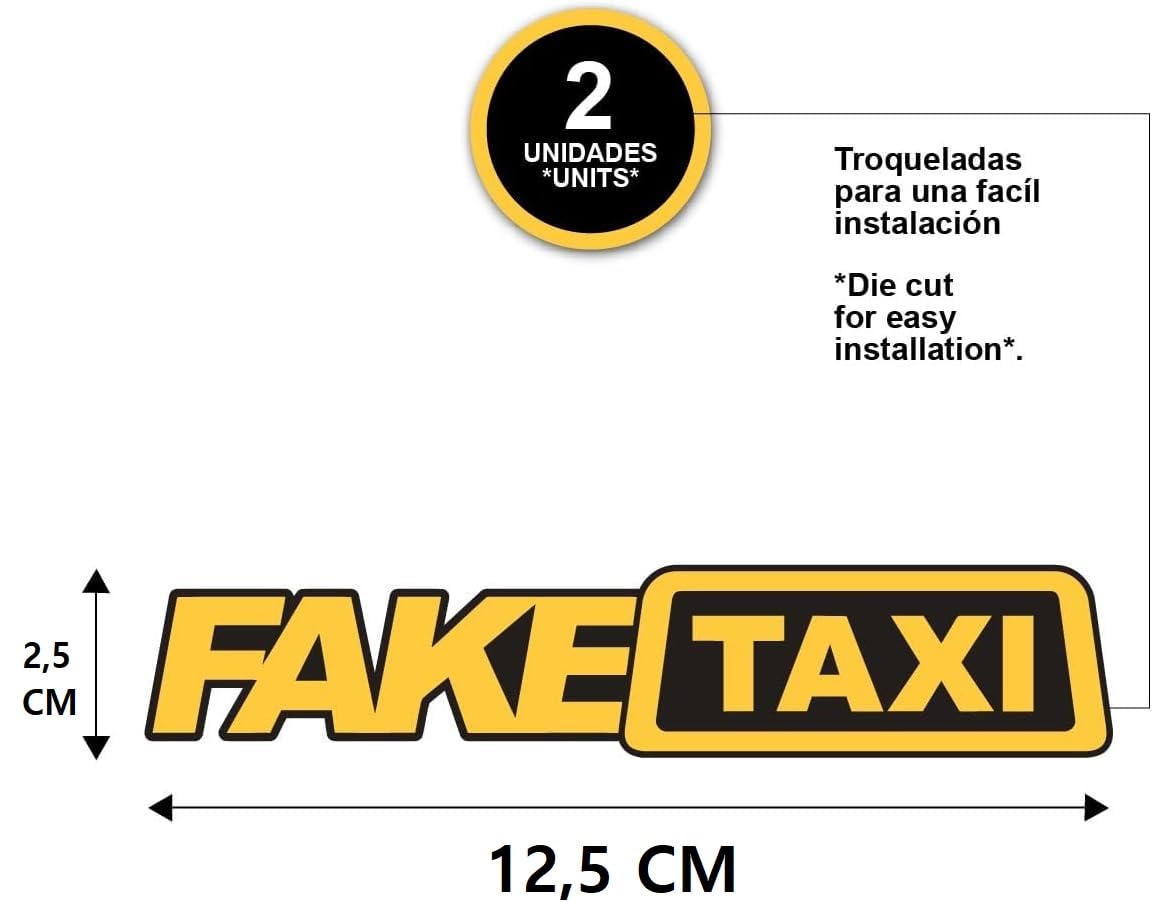 COPPIA DI ADESIVI 2 FAKE TAXI PER AUTO MOTO SCOOTER QUAD MOTOCROSS ADESIVO IN VINILE GIALLO E NERO JDM TUNING STICKERBOMB - 2