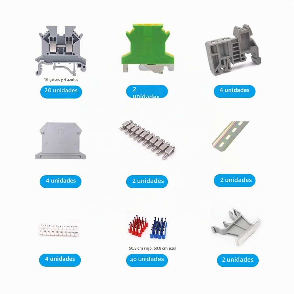 JINXM UK-2.5B Bloque de Terminal Conector de Terminal de Clip Eléctricos en Riel DIN Kit de Terminales de Clase Universal para Bricolaje Eléctrico y Pequeños Hogares Proyectos