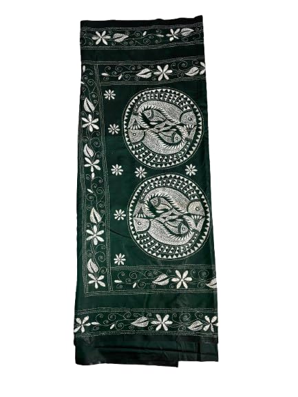 Handwoven Bangalore Silk Kantha Stitch Saree with Blouse Piece Inside-picture-33