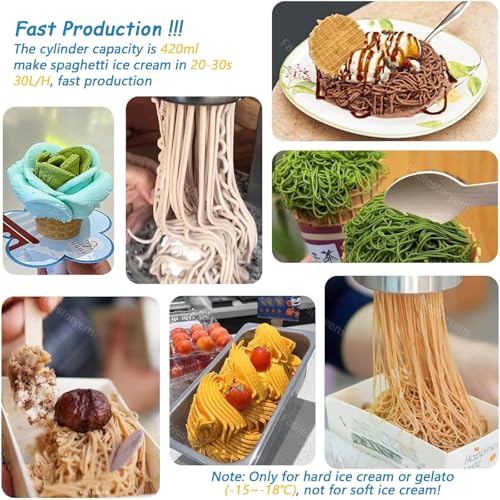 Fablestoryem Spaghetti-Eispresse mit Mehreren Formen und 4 austauschbaren Formen, 420-ml-Trichter/Edelstahl/1-Knopf-Start, 80-W-Gewerbliche Eismaschine für Eisdielen 220V – Bild 4