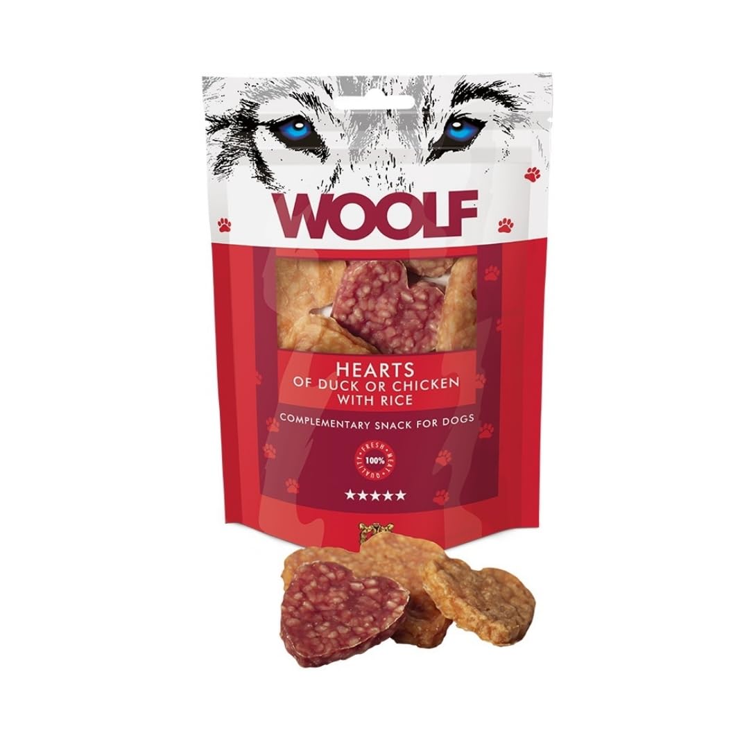 Pack 10x100g Snacks Naturales para Perros | Corazones De Pato + Pollo + Arroz Sin Conservantes | Chuches Perros Naturales - Dog Treats Saludables para Todas Las Edades Y Tamaños