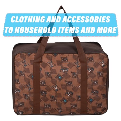 Image of Kuber Industries Storage Bag | Clothes Storage Attachi Bag | Underbed Storage Bag | Zipper Storage Bag | Wardrobe Organizer with Handle | Travel Attachi Bag | Flower Check | Large | Brown