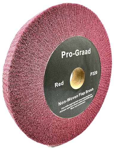 Image of 8 inch x 1 inch x 1-1 /4 inch Arbor Red Bench Grinder Polishing Wheel, 320 Grit, Tight Weave, Great for refurbishing Golf Clubs and Metal, Non-Woven Wheel for Copper, Metal, Finishing, and Burnishing