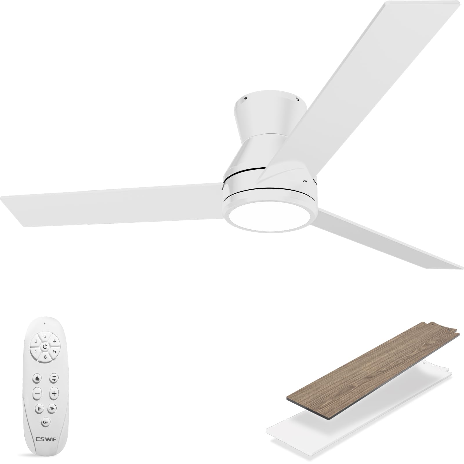 CSWF Ceiling Fans with Lights Remote Control - Flush Mount Dimmable 3000K-6500K LED 6 Speed with Quiet DC Motor for Bedroom, Living Room and Outdoor