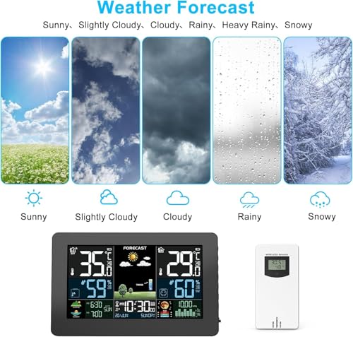 Brataste WEATHER STATION-BLACK Weather Station Wireless Indoor Outdoor, Thermometer Wireless With Remote Sensor, Home Weather Station, Color Display Digital Weather Forecast, Humidity, Atomic Clock, Air Pressure thumb #3