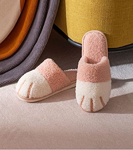 HANDKEI Cute women's cat paw plush slippers winter soft and warm indoor slippers home slippers4