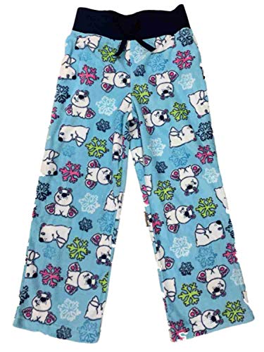 Girls Blue Polar Bear & Snow Flake Soft Plush Sleep Pants Pajama Bottom XS (4/5)