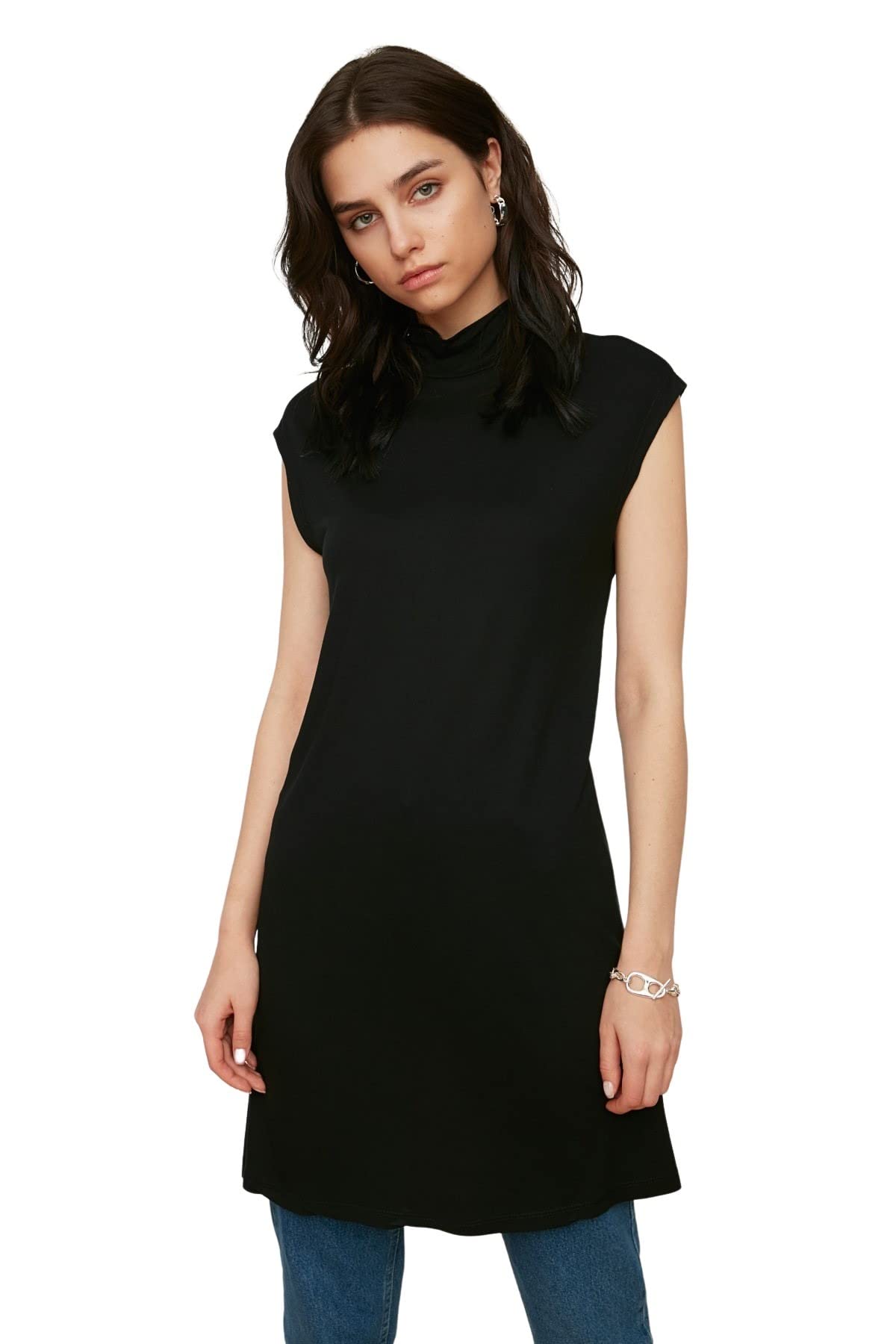 Trendyol Women Modest Fitted Basic Turtleneck Knit Modest Tunics Black