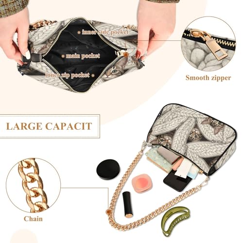 Tabby Cat Cute Beige Ladies Shoulder Bag for Women Hobo Totes Purse Bags Chain Strap Zipper Designer Purses4