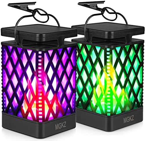 MGKZ Solar Lanterns Outdoor Waterproof Hanging Solar Lights Color Changing & Fixed 9 Modes Flickering Flame Camping Lanterns Christmas Decoration for Party Tent Garden Patio(2 Pack)