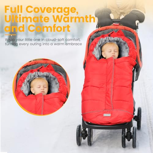 Image of Orzbow Stroller Footmuff Universal - Weather-Proof Bunting Bag for Toddler, Warm Fleece Sleeping Bag for Cold Weather, Easily Attaches to Most Strollers, Baby Boys Girls Winter Essentials, Red