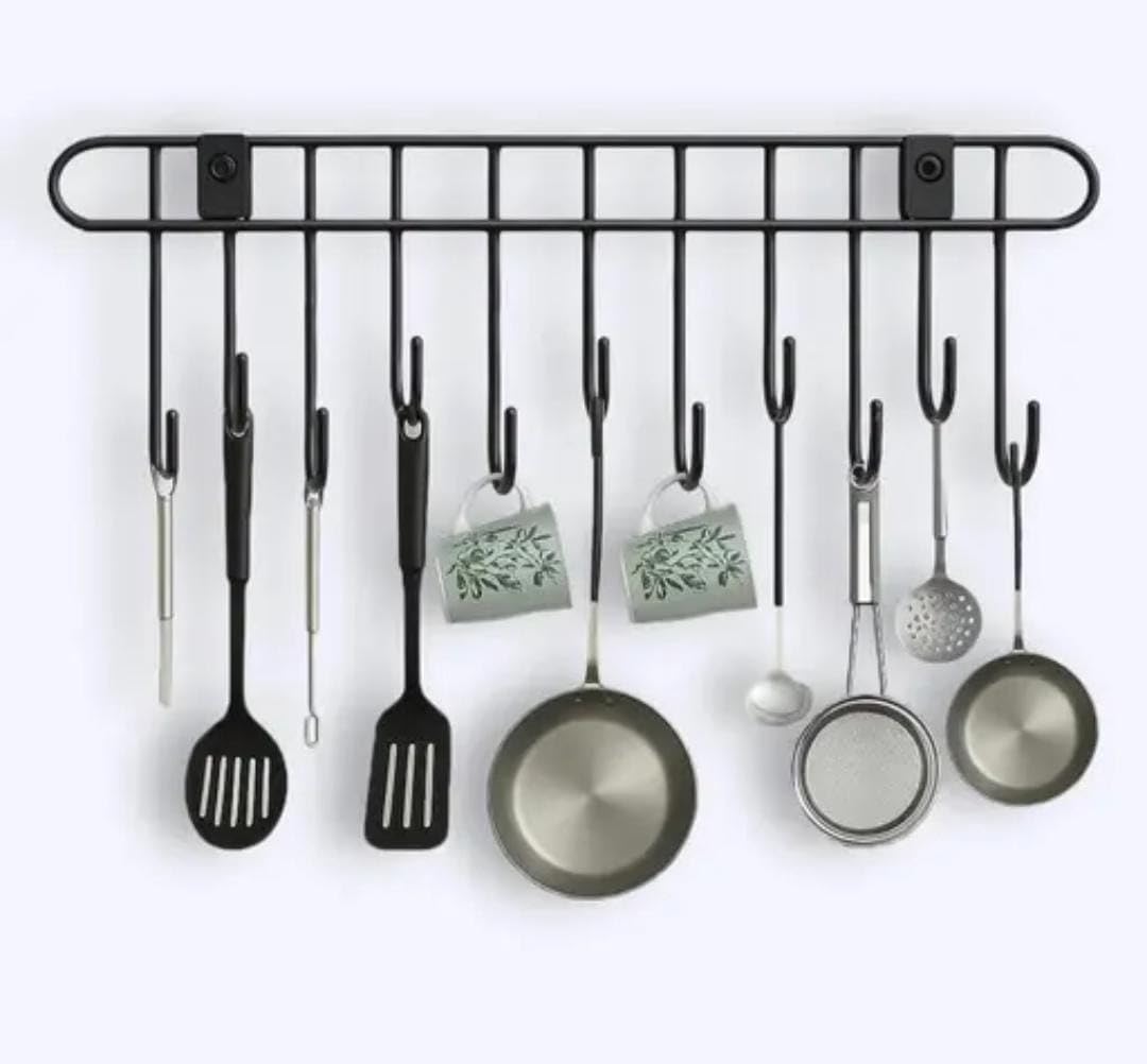 Black Powder Coated Laddle Hook Rail for Kitchen Hanging, Ladle Cradle Hook Rail 11 (Pack of 1) Can Also be Used in Bathroom.-image-27