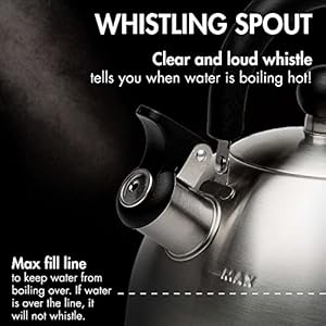 Primula Stewart Whistling Stovetop Tea Kettle Food Grade Stainless Steel, Hot Water Fast to Boil, Cool Touch Folding, 1.5-Quart, Brushed with Black Handle Primula Stewart Whistling Stovetop Tea Kettle Food Grade Stainless Steel Hot Water Fast to Boil Cool Touch Folding 15 Quart Brushed with Black Handle