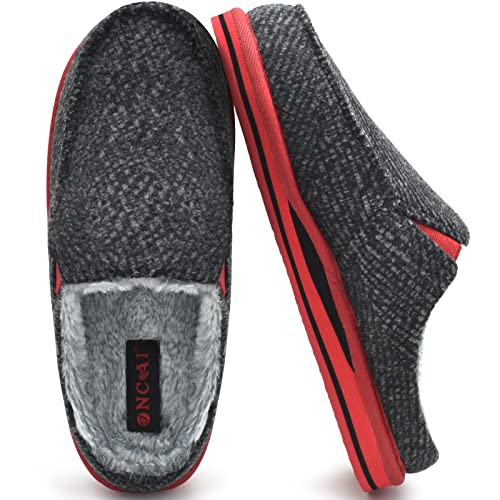 Image of ONCAI Mens Clog Slippers with Arch Support Stripe Faux Fur Cotton-Blend High-Density Memory Foam Warm House Slippers Slip-on Indoor Outdoor Rubber Sole Size 7-16