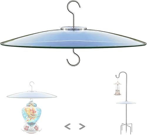 Cubierta de lluvia de vidrio de 13 pulgadas para comedero de pájaros al aire libre, deflector en poste de pastor o gancho en S para colgar, cúpula