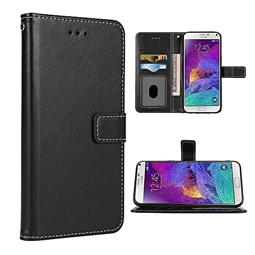 FDCWTSH Compatible with Samsung Galaxy Note 4 Wallet Case Wrist Strap Lanyard Leather Flip Cover Card Holder Stand Cell Accessories Phone Cases for Glaxay Note4 Gaxaly N910A Not Notes Four Black