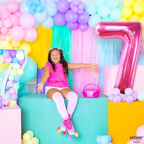 Image of KatchOn, Giant Hot Pink Number 7 Balloon - 40 Inch | | Pink 7 Mylar Foil Balloon For Happy Birthday Decorations | 7th Anniversary Decorations | 7th Birthday Party Supplies