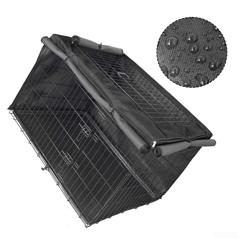 Housse anti-poussière en tissu Oxford 420D noir imperméable pour cage de chien - 95 x 61 x 61 cm, 110 x 73 x 76 cm, 125 x 77 x 81 cm, installation facile et rangement (110 x 73 x 76 cm)