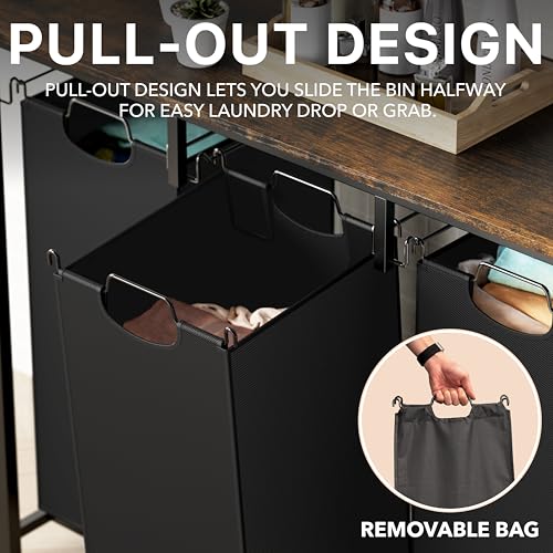 Simple Houseware 3-Section Laundry Sorter w/Tabletop Shelf, Rustic Brown - Image 2