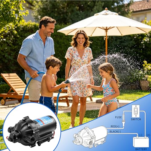 Image of 12V Diaphragm Pump - 5.5 GPM, 60 PSI Self-Priming, On-Demand Water Pump with Heavy Duty Pressure Switch, Operating Quiet, Ideal for RV, Boat, Marine (HY-55601T)