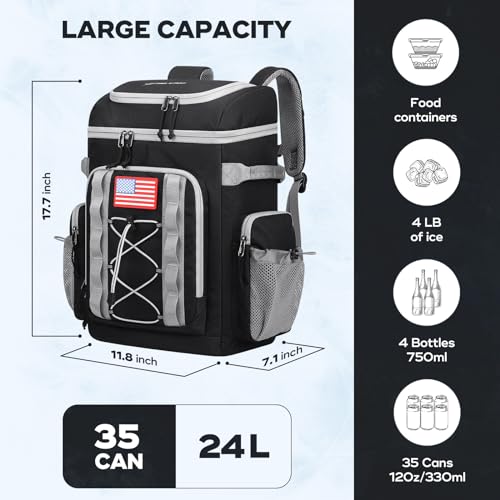 Image of Maelstrom Backpack Cooler,Soft Lightweight Leakproof Cooler Backpack,35 Can Insulated Cooler Bag,Keeps 35 Cans Hot /Cold for Up to 16 Hours,Waterproof Lunch Bag for Men Women-Black