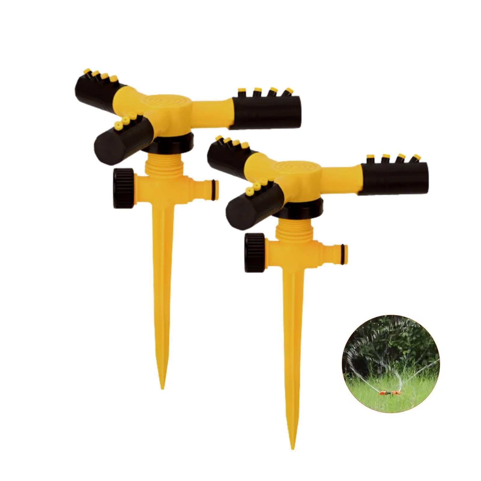 2 Pack Garden Sprinkler Automatic Lawn Water Sprinkler with 3 Adjustable Arms, 360 Degree Rotating Grass Lawn Plants Flowers Veggies Irrigation Sprinkler
