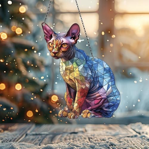Image of Sphynx Acrylic Window Hanging Ornament Gift for Lovers Christmas Decor