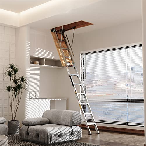 Wtravel W134355812 Aluminum Attic Ladder Pull Down Loft Stairs Folding Retractable Household Manual Lifting thumb #2
