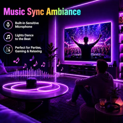 Image of 49.2Ft RGB Neon Rope Lights, 1080 LEDs 24V Side-Emitting LED Strip Lights with App and Remote Control, 360 Bendable Flexible Strip Lights with Music Sync for Bedroom, Ceiling, Living Room