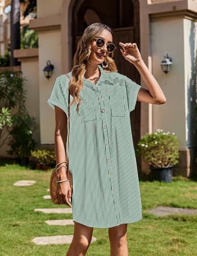 Image of Zeagoo Summer Dresses for Women 2026 Cotton Button Down Short Sleeve Tshirt Dresses Casual Mini Beach Dress