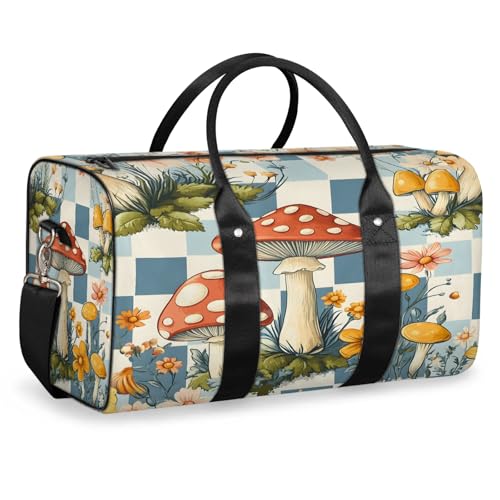 Mushroom Duffle Bag for Travel, Overnight Weekend Gym Carry On Luggage Bag, Boho Travel Duffel Bag for Men Women