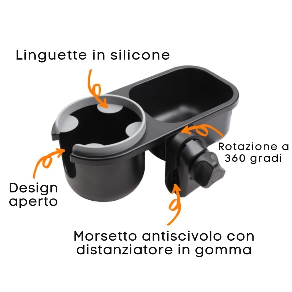 Vassoio Universale per Passeggino con Portabicchieri, Vassoio Snack Universale per Passeggino con Portabicchieri, Accessorio per Passeggino, Vassoio Snack per Passeggino
