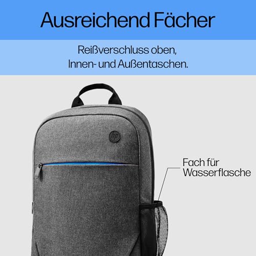 HP Prelude Laptoprucksack 15,6 Zoll – wasserabweisend, leicht & robust – Notebook Rucksack für Reisen, Business, Schule & Uni – gepolstert, mit Trolley-Gurt & Zubehörfächern – Grau