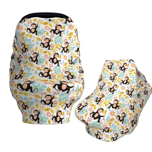 Muishi Cute Monkey Swinging Baby Car Seat Covers Carseat Canopy Soft Infant Stroller Cover Nursing Breastfeeding Covers for Girls Boys Newborn