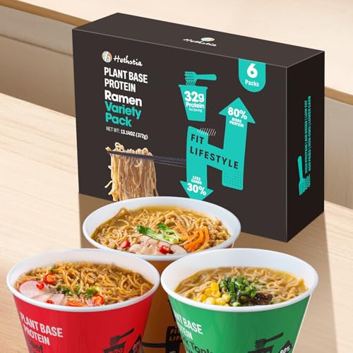 Image of Hethstia Instant Ramen Soup Cup, 6 Pack High-Protein Ramen Noodle Broth Variety Flavor (Chicken, Spicy Beef, Pork Tonkotsu), Plant-Based Protein (32g), Air-Dried, Non-Fried, Low Fat Quick Meal